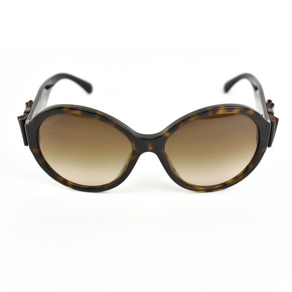 CHANEL Tortoise Brown Leather Bow CC Sunglasses gu - Picture 4 of 8